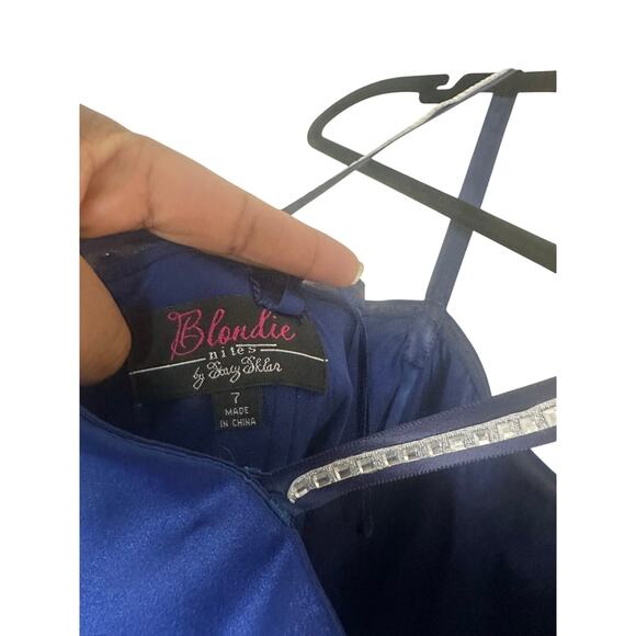 Blondie Nites by Stacy Sklar Women's Prom Gown 7 Strappy Embellished Royal Blue - Picture 12 of 16